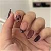 Nymora Press on Nails Corti, Almond Nude Rosa Leopard French, Fiori Cymbidium Florali, Piuma Autunno - Unghie Finte con Colla, Fiori Rosa Naturale, Unghie Artificiali in Acrilico per Donne e Ragazze