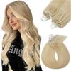 Silk-co Extension Capelli Veri Microring 100 Ciocche, Loop Extension Anellini 50g, 50cm Biondo Sbiancante