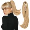 Silk-co Coda Extension Capelli Lisci Cavallo Finta con Pinza Biondo Scuro/Biondo Chiaro Ponytail Punte Ondulate 30cm 80g