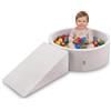 KiddyMoon Area Giochi in Schiuma con Piscina di Palline 90x30cm e Rampa 100 Palline 7cm per Neonati e Bambini - Grigio Chiaro: Giallo Verde Blu Rosso Arancione