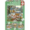 Educa - Puzzle Progressivo La Città dei Conigli | 4in1 Progressivo 12/16/20/25 pezzi | Conigli, Bambini | dai 3 anni (20217)