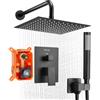 VEVOR Set Doccia, Flessibile Sistema Doccia a Pioggia per Bagno con Soffione Quadrato da 25,4 cm e Doccetta, Accessori per Vasca da Parete con Valvola in Ottone e Kit di Finitura, Nero Opaco
