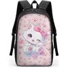 COEQINE Zaino per bambini e bambine, con spallacci regolabili, per computer portatile, per bambini, adulti, viaggi, scuola, biblioteca, arrampicata all'aperto, Gatto Rosa Fiocco Cuore Kawaii, M