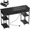HOMCOM Scrivania con Contenitore con Prese di Corrente, 3 Cassetti in Tessuto e 4 Ripiani di Stoccaggio, 120x40x76 cm, Nero | Aosom Italy