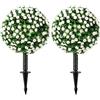HOMCOM Sfere di Rose Artificiali Resistenti ai Raggi UV per Esterni, Set da 2 Alberi di Rose, 30x30x55 cm, Bianco | Aosom Italy