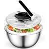 ZWOOS Centrifuga per Insalata in Acciaio Inossidabile, 4,5L Centrifuga Insalata Grande Easy Press Lavatrice per Verdura Frutte Asciugatrice Manuale con Coperchio per Verdure Erbe Bacche Frutta