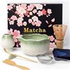Dazhtu 8 Pezzi Matcha Kit, Matcha Set Design a Fiori di ciliegiocon Frusta Matcha, Ciotola, Cucchiaio, Filtro, Supporto, Kit Matcha Completo, Elegante Set per Amanti del Matcha(Verde Sfumato)