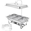 ROGONPDK Set scaldavivande Chafing Dish, 9 l, 3 griglie, in acciaio inox, 55 x 35 x 26,3 cm, contenitore caldo per alimenti, scaldavivande a buffet