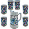 Generico Set Brocca e Bicchieri in Ceramica Artigianale Tunisina Dipinti a Mano, Colore Prevalente Celeste