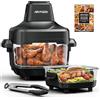 AIRMSEN Friggitrice ad aria calda 4,5L + 1,2L con doppio contenitore, 1500W Air Fryer Friggitrice ad aria calda 60-230°C, 4 preimpostazioni, testa Airfryer rimovibile, vetro non tossico, adatto per
