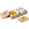 RoseFlower Set Aperitivo Moderno con Coperchi - 2 Pezzi Ciotoline quadrate con Supporto Bambù - Finger Food Contenitori per Salse Snack antipasti Dessert - Ciotoline Ceramica Casa, Porcelain, White