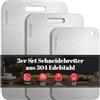 Iyxeo Tagliere Acciaio Inox 304, Set da 3 Pezzi Taglieri da Cucina in Acciaio Inox Alimentare con Finitura Titanio, 39x28/34x23/29x20 cm, per Carne, Frutta e Verdura, Lavabile in Lavastoviglie
