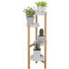 Relaxdays Scaffale Portapiante con 4 Ripiani in Plastica, Scala Portafiori, Supporto Vasi, 85x32x33 cm, bambù, Naturale