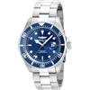 Invicta Pro Diver - Orologio da uomo in acciaio inossidabile con movimento al quarzo - 43 mm, Argento / Blu