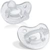 Chicco PhysioForma Luxe - 2 ciucci in silicone per neonati, 0-6 mesi, testurizzato alla moda, senza BPA e lattice, custodia sterilizzata riutilizzabile, cristallo