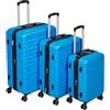 Amazon Basics Set Valigie Rigide (Piccola + Media + Grande) - Bagagli Espandibili ABS con 4 Ruote Doppie Girevoli - Resistenti ai Graffi e Leggeri - Azzurro