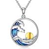 VONALA Collana a onda in argento Sterling 925 con ciondolo a forma di sole, tramonto, oceano, surfista, spiaggia, oceano, gioielli regalo per donne, middle, Argento sterling, Nessuna pietra preziosa