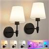 HARPER LIVING Set di 2 lampade da parete a batteria, lampade da parete in tessuto con lampadine ricaricabili e telecomando, 3 CCT e 9 RGB, dimmerabili, senza fili, per camera da letto, soggiorno