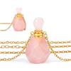 SUPERFINDINGS Collana con Flacone di Profumo, Pendente con Flacone di Profumo in Cristallo, Collana con Diffusore di Oli, Fiala con Pietre Preziose, Ciondoli in Quarzo Rosa San Valentino, Festa