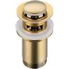BALNEO Tappo per Lavello Universale Click Cone Pop-Up Oro, Ottone, Antiruggine, 4 Guarnizioni, Guarnizione, Raccordo di Scarico, 62mm X G1 1/4, con Troppopieno, e Click