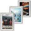 Victor cornice portafoto "Rubens" oro bianco 15x21 cm set da 3 - profilo: 30 x 20 mm - stile barocco antico - vetro vero - decorazione per la casa