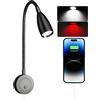 camperxlite Lampada da lettura a LED da 12 V, 2 W, flessibile, dimmerabile, 24 V, montaggio a parete con USB-C 20 W e luce rossa per roulotte, camper barca, furgone, yacht, camion, station wagon (nero