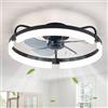 POWROL Ventilatore da Soffitto con Luce 20'' Reversibile Motore CC 6 Velocità Lampadario Ventilatore Dimmerabile LED Lampadario Camera da Letto con Ventilatore Cucina Sala da Pranzo Ufficio (Nero)