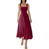 FEETT 2023 New Women's Summer Sexy Thick Straps Midi Dress, Casual High Waist Slim Fit Sleeveless Dress (Red02,XL)