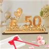 Seutgjie Biglietto Auguri Compleanno 50 Anni, Regali Uomo Donna Decorazione Compleanno con Catena Luminosa LED & Fiocco & Carta Regalo, Targa Legno Regalo Denaro Decorazione Tavolo Libri Degli Ospiti