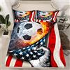Loussiesd Loussies Set di biancheria da letto per ragazze, ragazzi e bambini, lenzuolo con angoli pallone da calcio, fiamma e bandiera americana, letto matrimoniale, 3 pezzi