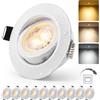 HOMEOW Faretti LED da Incasso 230V Metal Ø68mm - 80mm Dimmerabile 10 Pezzi | Faretti Neri IP44 for Bagno, Orientabili Luce Calda / Natural / Fredda,3000K 4000K 6000K,Dimmerabile a 3 livelli