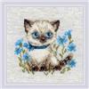 RIOLIS 2118 Gattino siamese Kit Punto Croce Contato 15 x 15 cm | Aida Zweigart 14 ct lino, 10 colori lana/acrilico, per Principianti e Intermedi, schema e ago inclusi