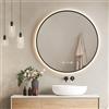 EMKE Specchio Bagno con Luce Rotondo, ø80 cm,Cornice Nero, Antiappannamento, Specchio Bagno LED,Visualizzazione Dell'ora e della Temperatura, 4300K, Intensità Regolabile, Specchio da bagno