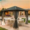 UDPATIO Gazebo da Giardino 3x3 m in Policarbonato, Tetto Singolo con Tende, Gazebo per Esterni Resistente al Vento e UV, Struttura in Alluminio per Giardino, Terrazza, Grigio