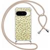 ZhuoFan Custodia con Cordino per Google Pixel 10, Trasparente Aesthetic Modello Leopardo Disegni Cover con Collana Marrone Antiurto Case Regolabile Cellulare Girocollo per Femmina, 01