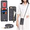 Ｈａｖａｙａ Cover per iPhone 7 Plus con cordino Porta Carte Custodia iPhone 8 Plus con cerniera cordino Ring portafoglio donna - Nero leopardato