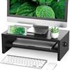 RFIVER Supporto per Monitor in Legno, rialzo monitor da scrivania con Supporto per Smartphone e Gestione dei Cavi, Supporto Ergonomico per Laptop, PC, computer, Nero, W425 x D235 x H140mm (2 Livelli)