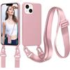 Jrkvniv Cordino Cover Compatible con iPhone 14 Plus Case, Necklace Cover Corda Custodia Collana Case Anti Graffio Antiurto Cellulare Bumper Silicone Liquido Shell iPhone 14 Plus Tracolla, Rosa