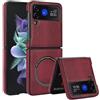 XKchatpt Custodia Magnetica per Samsung Galaxy Z Flip 3 Compatibile con la Ricarica Wireless, Custodia Rigida Sottile Antiurto in Pelle PU, Rosso