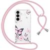 Yoedge Cover con Cordino per Samsung Galaxy S26 5G 6,3, Aesthetic Disegni Farfalle Custodia con Collana Tracolla Laccio Collo, Sottile Silicone Antiurto Protettiva Case per Samsung S26,04