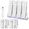 BAIFULAI Stazione di ricarica 4 in 1 per telecomando Wii, stazione di ricarica con 4 batterie ricaricabili da 2800 mAh e cavo di ricarica, stazione di ricarica per controller Wii per telecomando a U (bianco)