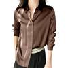 Generisch 2025 Camicetta da donna in raso, camicia con bottoni, casual, a maniche lunghe, per ufficio, lunga edizione, caffè, M