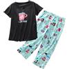 Leaomuny Pigiama Donna Mezza Stagione Cotone Lungo, Pigiami Leggero Elegante, Maglietta Manica Lunga Girocollo E Pinocchietto Stampa Gatto Curvy, Completo Taglie Forti Pyjamas Morbido Estivo da Casa