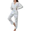 LUBOT Pigiama da Donna in 100% Cotone, Maniche Inverno Lungho, con Bottoni, pygama in Due Pezzi per Donna, Abbigliamento da Notte da S a XXL, Ortensia, L