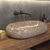 KAMALU Lavabo da appoggio design ovale in pietra naturale color crema | Litos-Onyx