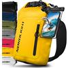 Nordlight Dry Bag Sacca Impermeabile + Custodia per Cellulare + Chiusura Arrotolabile, Tracolla | Zaino Impermeabile Sacca Stagna Borsa | Spiaggia, Canoa, SUP, Immersioni - Giallo, 10 Litri