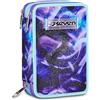 Seven Astuccio Scuola Elementare, 3 scomparti, Medie, con Matite, Pennarelli, Penne, 3 Zip, Lovepass, Bambina, Ragazza, viola/blu
