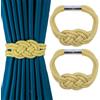 Fenghuangwu Confezione da 2 fermatende magnetici in iuta naturale, stile Boho rustico, legacci decorativi per tende per casa e ufficio (Gold-2P)