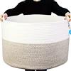 Casaphoria Cesta portaoggetti Casaphoria in corda di cotone, misura XXXL, per soggiorno, con manico, per coperte, asciugamani e cuscini, cesto per la biancheria, bianco e marrone (55,9 cm x 55,9 cm x 35,6 cm)