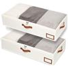 Temeemeg 2 contenitori portaoggetti sotto il letto, organizer in tessuto con coperchi trasparenti, etichette per vestiti, coperte, scarpe, bianco